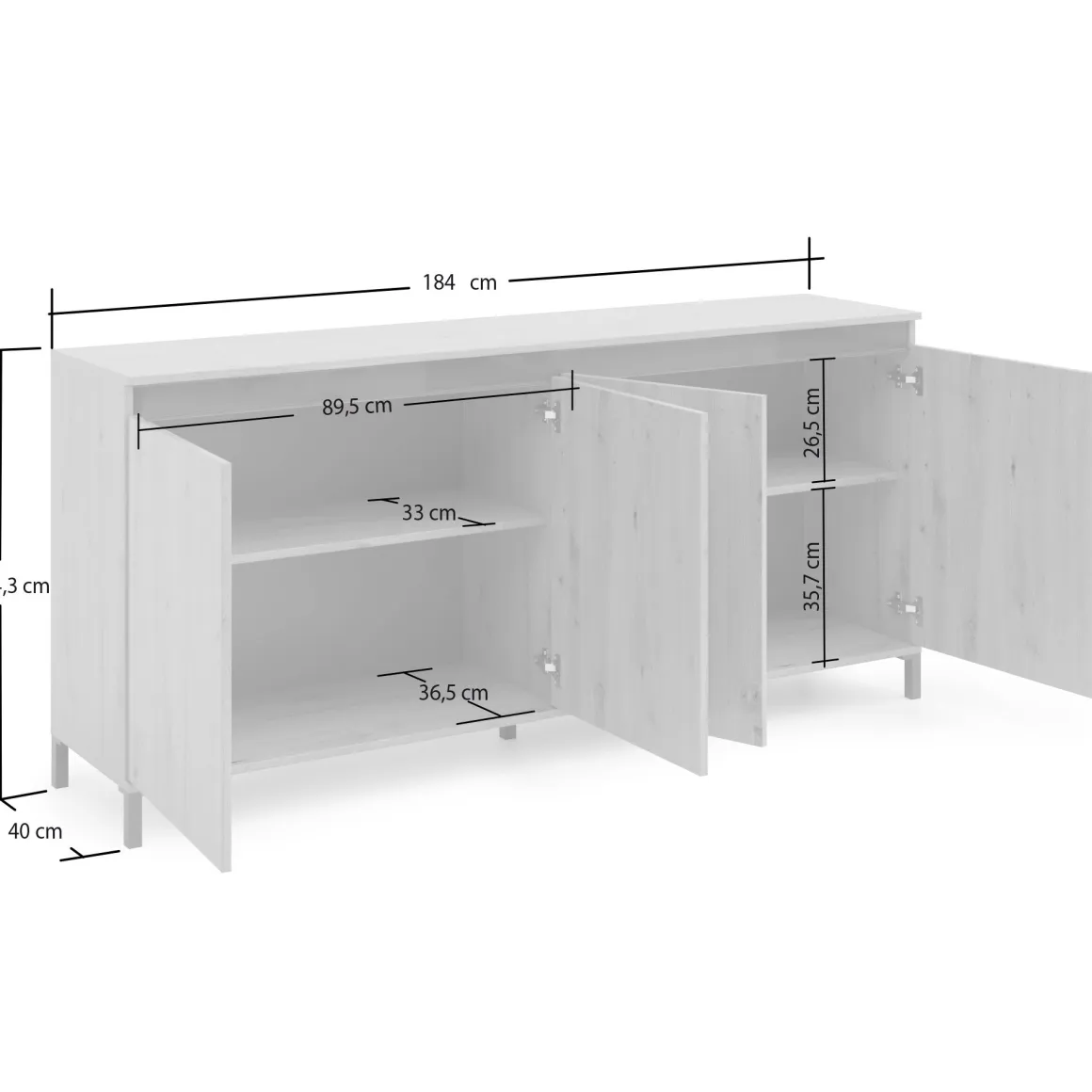 Credenza bianco lucida e antracite 184x40x84h cm 4 ante - Basiano