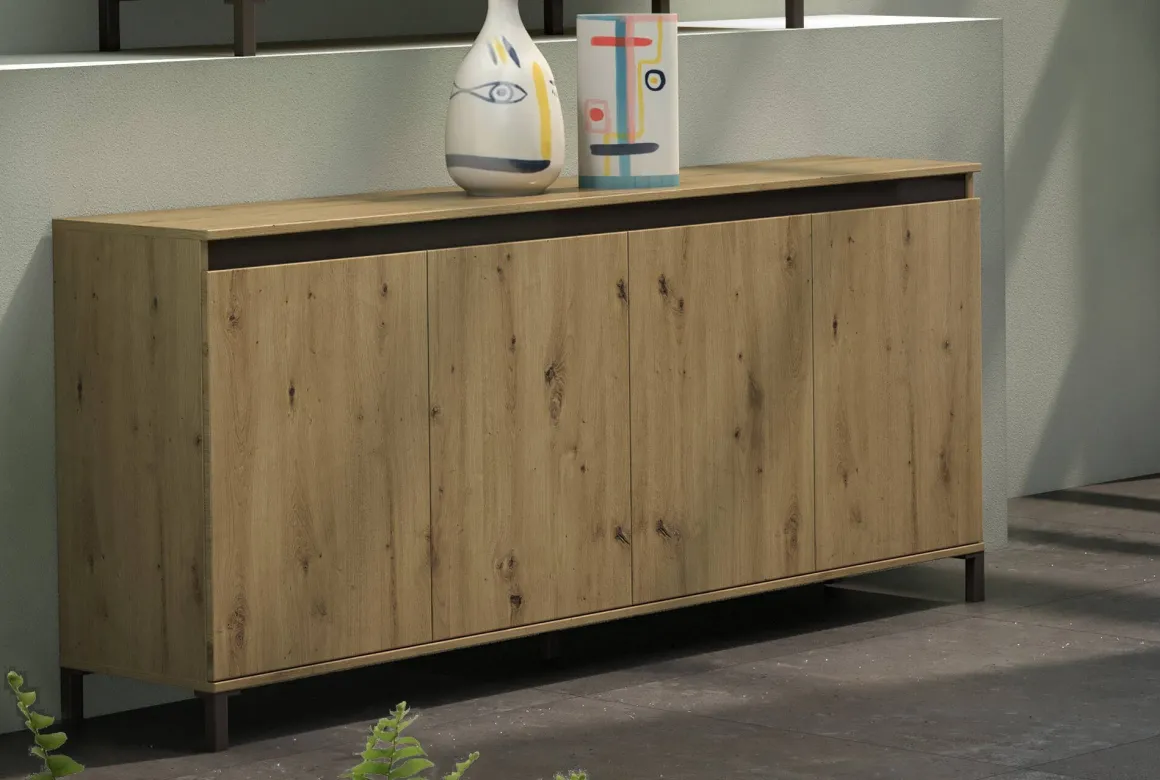 Credenza bianco lucida e antracite 184x40x84h cm 4 ante - Basiano