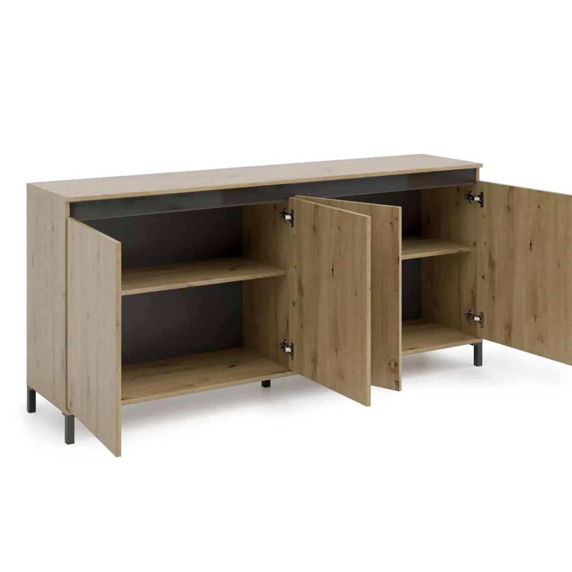 Credenza bianco lucida e antracite 184x40x84h cm 4 ante - Basiano