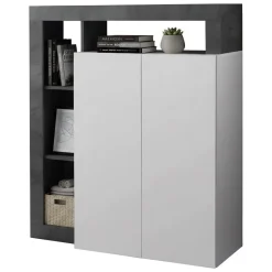 Madie|Credenze > Dmora Credenza bianco lucida e ardesia 108x42x93h cm 2 ante - Atlantica Grigio Ardesia, Bianco Lucido