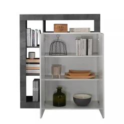 Madie|Credenze > Dmora Credenza bianco lucida e ardesia 108x42x93h cm 2 ante - Atlantica Grigio Ardesia, Bianco Lucido