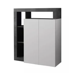Credenza bianco lucida e ardesia 108x42x127h cm 2 ante - Smeraldo