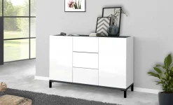 Cucina|Madie > Dmora Credenza bianco lucida e ardesia 120x40x82h cm 3 ante e 1 cassetto - Albatross Grigio Ardesia, Bianco Lucido