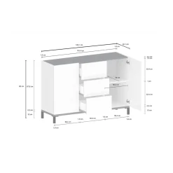Credenza bianco lucida e ardesia 120x40x80h cm 2 ante e 3 cassetti - Jessie