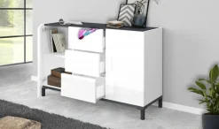 Credenza bianco lucida e ardesia 120x40x80h cm 2 ante e 3 cassetti - Jessie