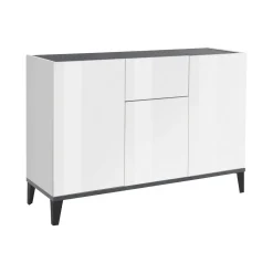 Cucina|Madie > Dmora Credenza bianco lucida e ardesia 120x40x82h cm 3 ante e 1 cassetto - Albatross Grigio Ardesia, Bianco Lucido