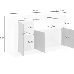 Madie|Credenze > Dmora Credenza bianco lucida e ardesia 146x42x93h cm 2 ante - Atlantica Grigio Ardesia, Bianco Lucido