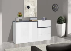 Cucina|Salotto > Dmora Credenza bianco lucida e ardesia 150x40x80h cm 4 ante - Amici Grigio Ardesia, Bianco Lucido