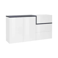 Cucina|Salotto > Dmora Credenza bianco lucida e ardesia 150x40x80h cm 4 ante - Amici Grigio Ardesia, Bianco Lucido