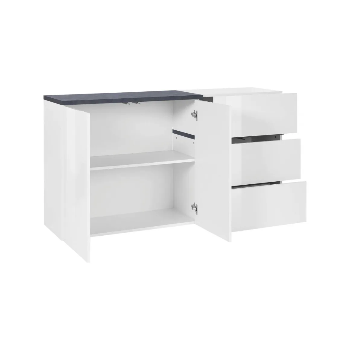 Credenza bianco lucida e ardesia 150x40x80h cm 2 ante e 3 cassetti - Asgard
