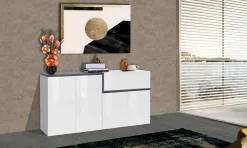 Cucina|Salotto > Dmora Credenza bianco lucida e ardesia 160x40x80h cm 6 ante - Arrak Grigio Ardesia, Bianco Lucido