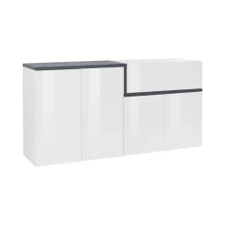 Cucina|Salotto > Dmora Credenza bianco lucida e ardesia 160x40x80h cm 6 ante - Arrak Grigio Ardesia, Bianco Lucido