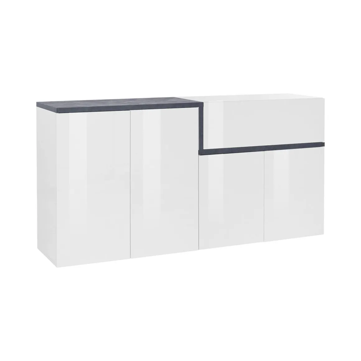 Credenza bianco lucida e ardesia 160x40x80h cm 4 ante e 1 cassetto - Ashy
