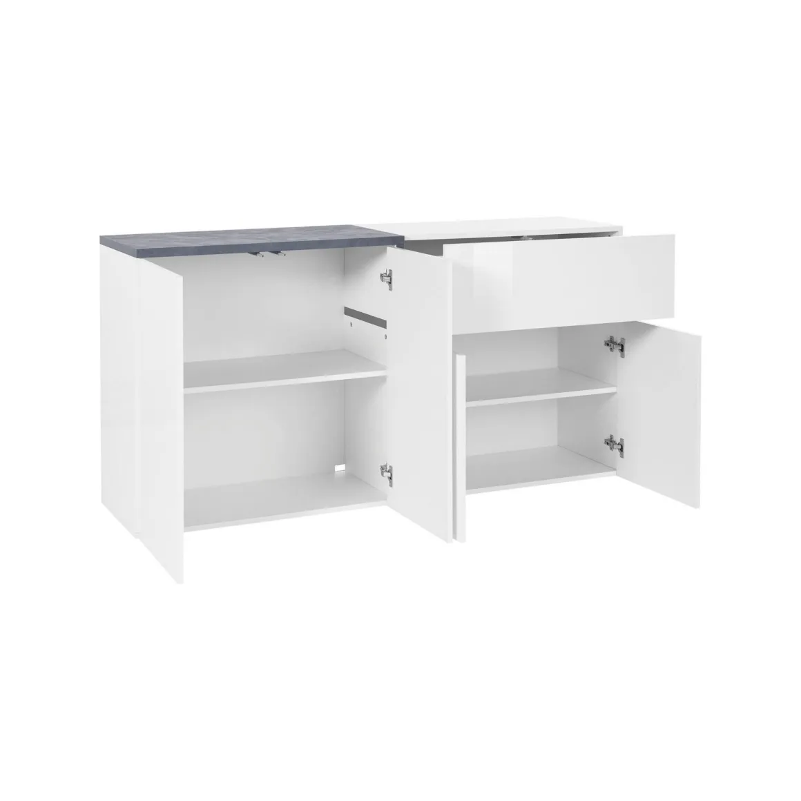 Credenza bianco lucida e ardesia 160x40x80h cm 4 ante e 1 cassetto - Ashy