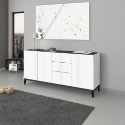 Cucina|Madie > Dmora Credenza bianco lucida e ardesia 160x40x82h cm 4 ante - Ashley Grigio Ardesia, Bianco Lucido