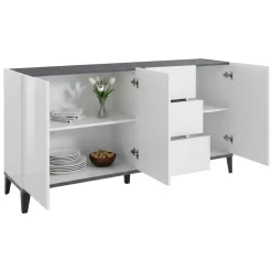 Cucina|Madie > Dmora Credenza bianco lucida e ardesia 160x40x82h cm 4 ante - Ashley Grigio Ardesia, Bianco Lucido