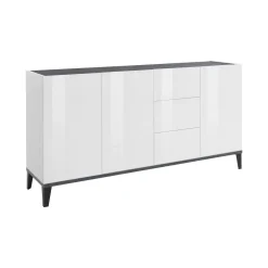 Credenza bianco lucida e ardesia 160x40x82h cm 3 ante e 3 cassetti - Abic