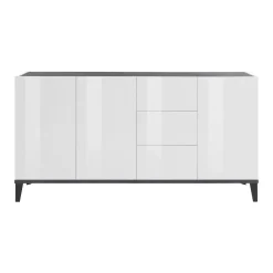 Credenza bianco lucida e ardesia 160x40x82h cm 3 ante e 3 cassetti - Abic