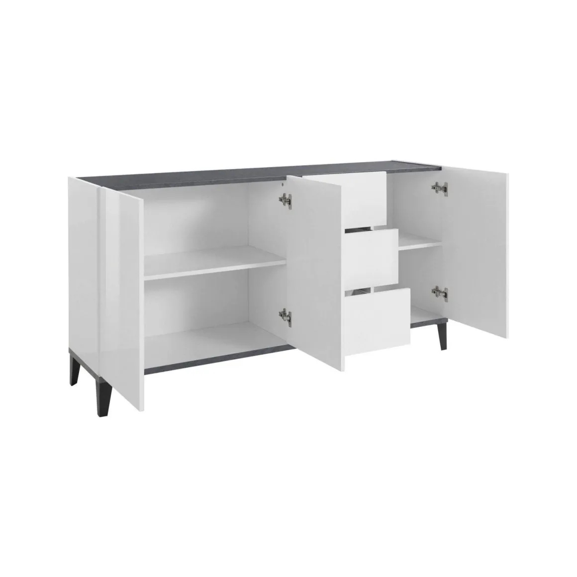Credenza bianco lucida e ardesia 160x40x82h cm 3 ante e 3 cassetti - Abic