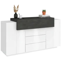 Cucina|Salotto > Dmora Credenza bianco lucida e ardesia 170x45x85h cm 4 ante e 2 cassetti - Alei Grigio Ardesia, Bianco Lucido