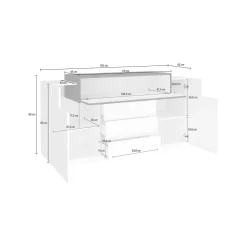 Credenza bianco lucida e ardesia 160x45x86h cm 3 ante e 3 cassetti - Arbon