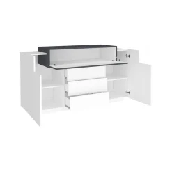 Credenza bianco lucida e ardesia 160x45x86h cm 3 ante e 3 cassetti - Arbon