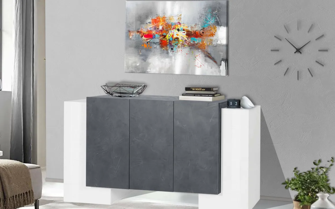 Credenza bianco lucida e ardesia 170x45x85h cm 5 ante - Arek