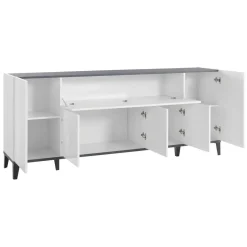 Cucina|Madie > Dmora Credenza bianco lucida e ardesia 200x40x82h cm 6 ante - Amour Grigio Ardesia, Bianco Lucido
