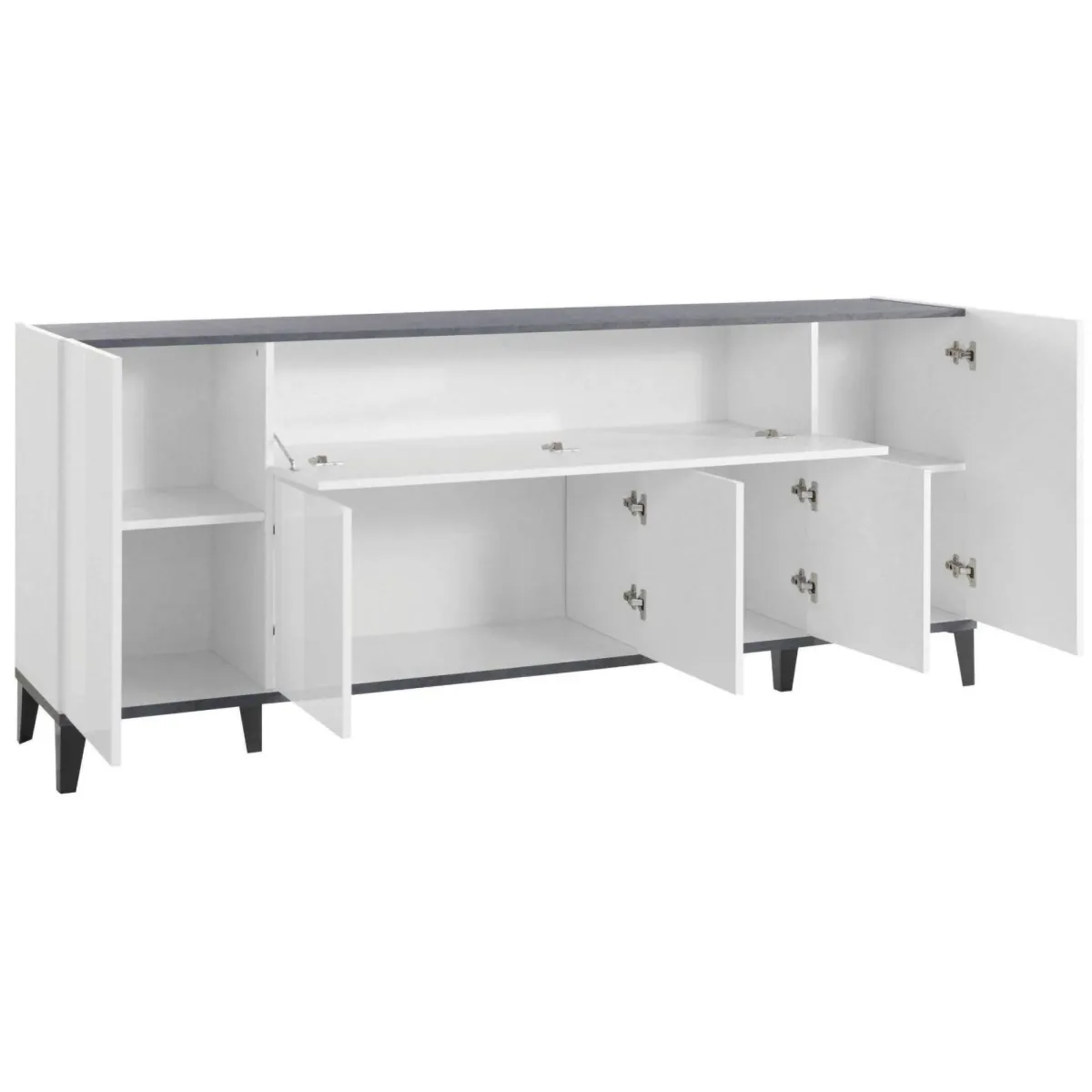 Cucina|Madie > Dmora Credenza bianco lucida e ardesia 200x40x82h cm 6 ante - Amour Grigio Ardesia, Bianco Lucido