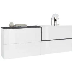 Credenza bianco lucida e ardesia 210x40x80h cm 4 ante - Anubi