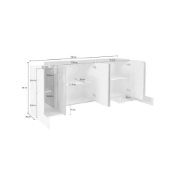 Cucina|Salotto > Dmora Credenza bianco lucida e ardesia 80x40x126h cm 3 ante - Geode Grigio Ardesia, Bianco Lucido