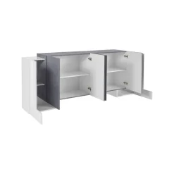 Cucina|Salotto > Dmora Credenza bianco lucida e ardesia 80x40x126h cm 3 ante - Geode Grigio Ardesia, Bianco Lucido