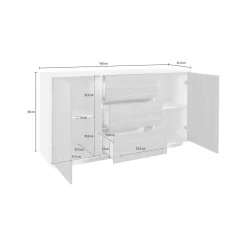 Credenza bianco lucida e noce 160x41x86h cm 2 ante e 3 cassetti - Aysha