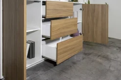 Credenza bianco lucida e noce 160x41x86h cm 2 ante e 3 cassetti - Aysha