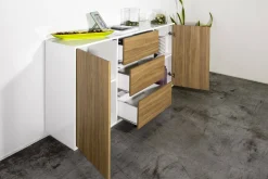 Credenza bianco lucida e noce 160x41x86h cm 2 ante e 3 cassetti - Aysha