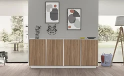 Cucina|Salotto > Dmora Credenza bianco lucida e noce 180x41x86h cm 4 ante - Aulina Marrone Noce, Bianco Lucido