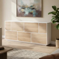 Credenza bianco lucida e noce 200x41x86h cm 7 ante - Clinoumite