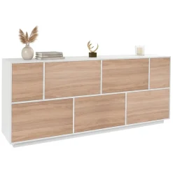 Credenza bianco lucida e noce 200x41x86h cm 7 ante - Clinoumite