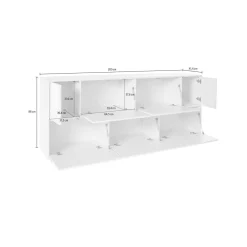 Credenza bianco lucida e noce 200x41x86h cm 7 ante - Clinoumite