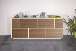 Credenza bianco lucida e noce 200x41x86h cm 7 ante - Clinoumite