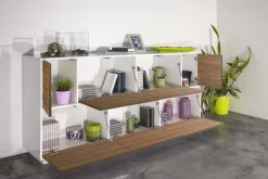 Credenza bianco lucida e noce 200x41x86h cm 7 ante - Clinoumite