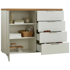 Credenza bianco lucida e rovere 120x43x89h cm 1 anta e 4 cassetti - Bagwis