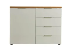 Madie|Credenze > Dmora Credenza bianco lucida e rovere 174x40x92h cm 4 ante - Talassa Marrone Rovere, Bianco Lucido
