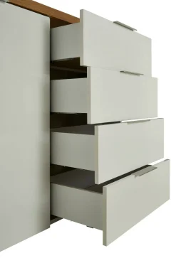 Madie|Credenze > Dmora Credenza bianco lucida e rovere 174x40x92h cm 4 ante - Talassa Marrone Rovere, Bianco Lucido