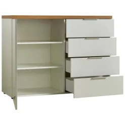 Credenza bianco lucida e rovere 120x43x89h cm 1 anta e 4 cassetti - Bagwis