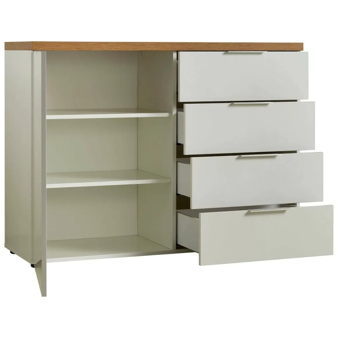 Credenza bianco lucida e rovere 120x43x89h cm 1 anta e 4 cassetti - Bagwis