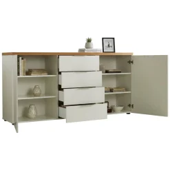 Credenza bianco lucida e rovere 180x43x89h cm 2 ante e 4 cassetti - Satriano