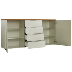 Credenza bianco lucida e rovere 180x43x89h cm 2 ante e 4 cassetti - Satriano