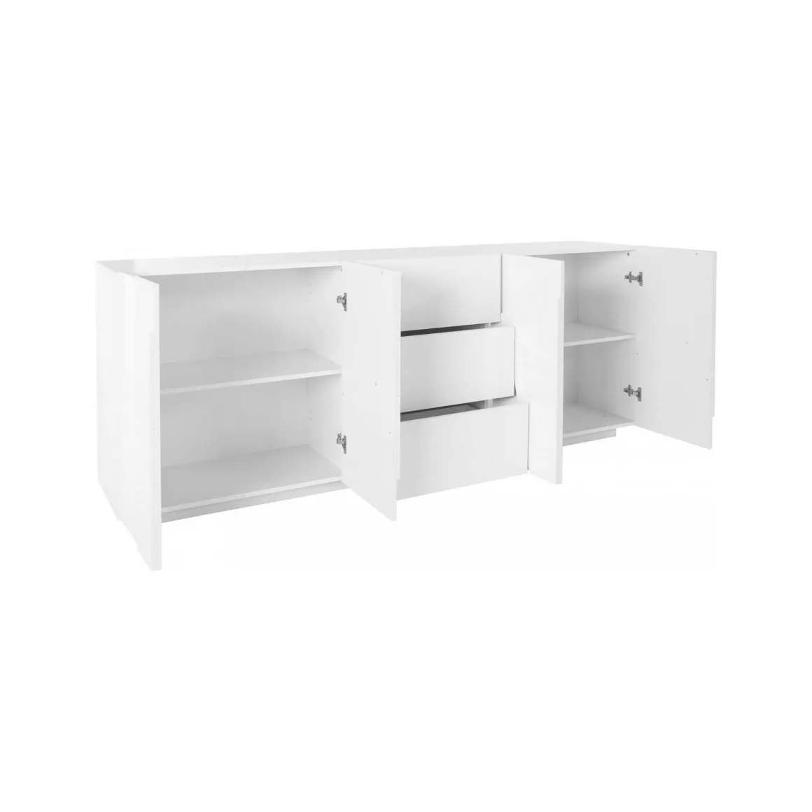 Credenza bianco lucida moderna 224x44x86h cm 4 ante e 3 cassetti - Zeus