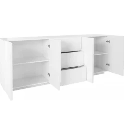 Credenza bianco lucida moderna 224x44x86h cm 4 ante e 3 cassetti - Zeus